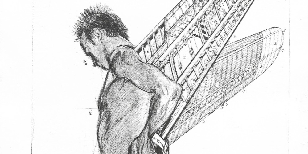 man with wings etching